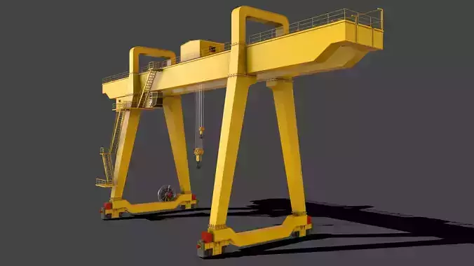 PBR Double Girder Gantry Crane V1 - Yellow Light Low-poly 3D model