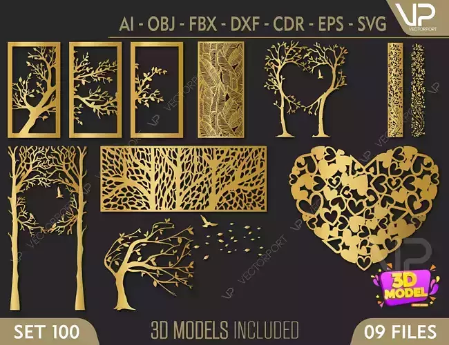 9 3D Decorative wall panels - screen SET 100 3D model