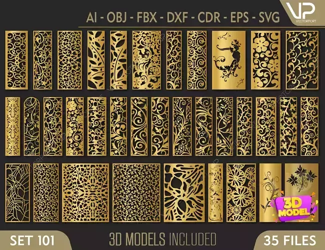 35 3D Decorative wall panels - screen SET 101 3D model