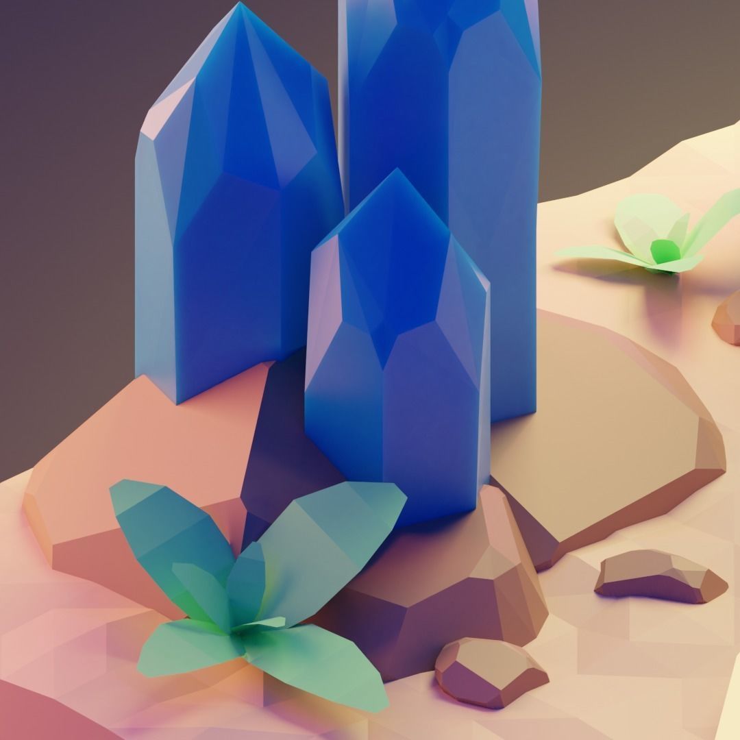 low poly Gameasset4 crystal in middle of desert Low-poly 3D model_3