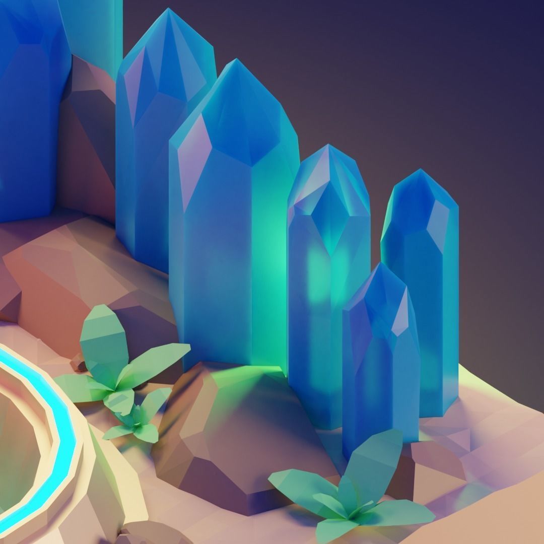 low poly Gameasset4 crystal in middle of desert Low-poly 3D model_2