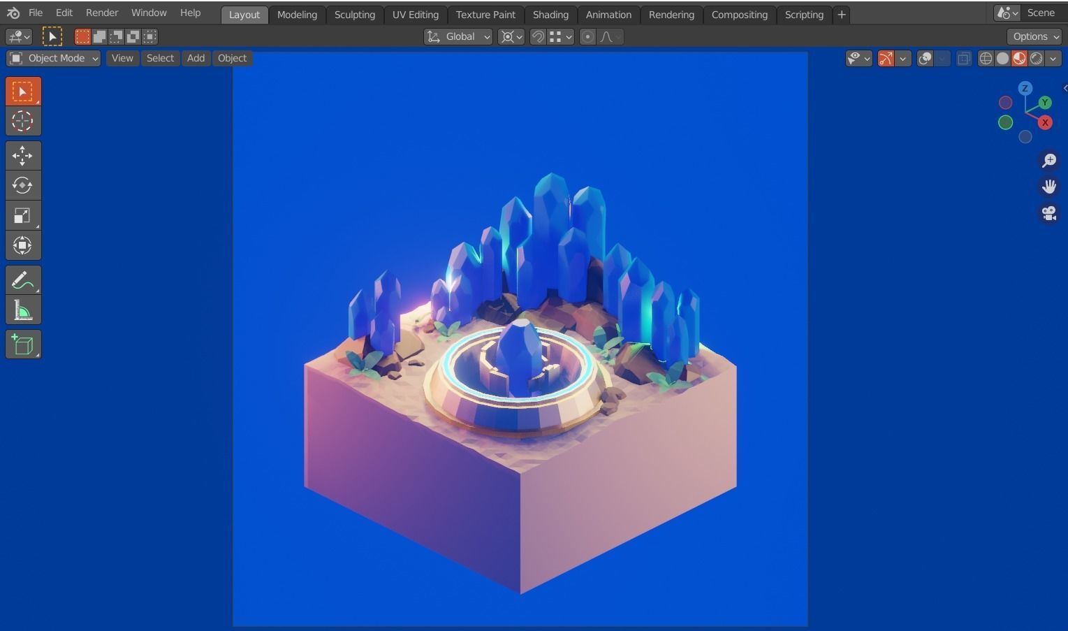 low poly Gameasset4 crystal in middle of desert Low-poly 3D model_6