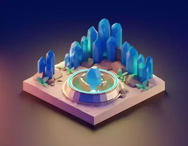 low poly Gameasset4 crystal in middle of desert Low-poly 3D model low poly Gameasset4 crystal in middle of desert Low-poly 3D model