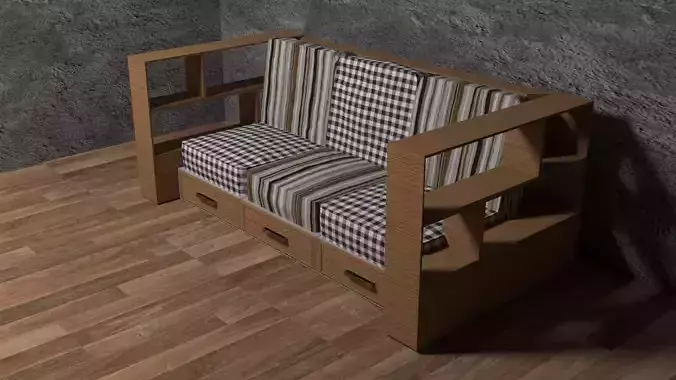 Wood sofa interior 3Dmax Crona Render