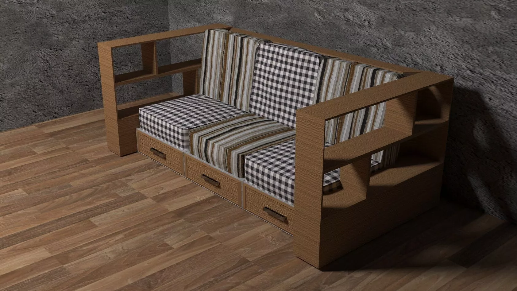 Wood sofa interior 3Dmax Crona Render Low-poly 3D model