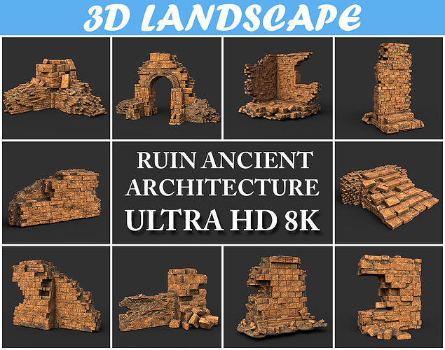 Low poly Ruin Medieval Construction 200604 B Low-poly 3D model