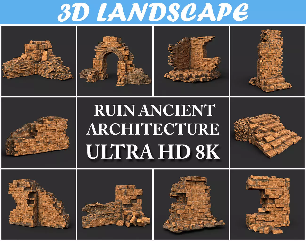 Low poly Ruin Medieval Construction 200604 B Low-poly 3D model_0