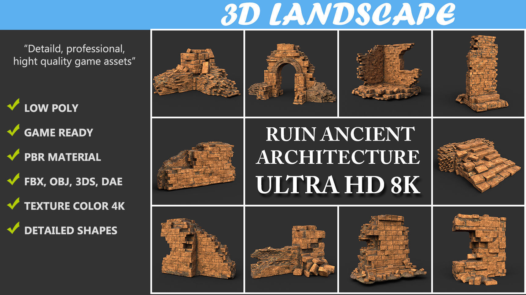 Low poly Ruin Medieval Construction 200604 B Low-poly 3D model_1