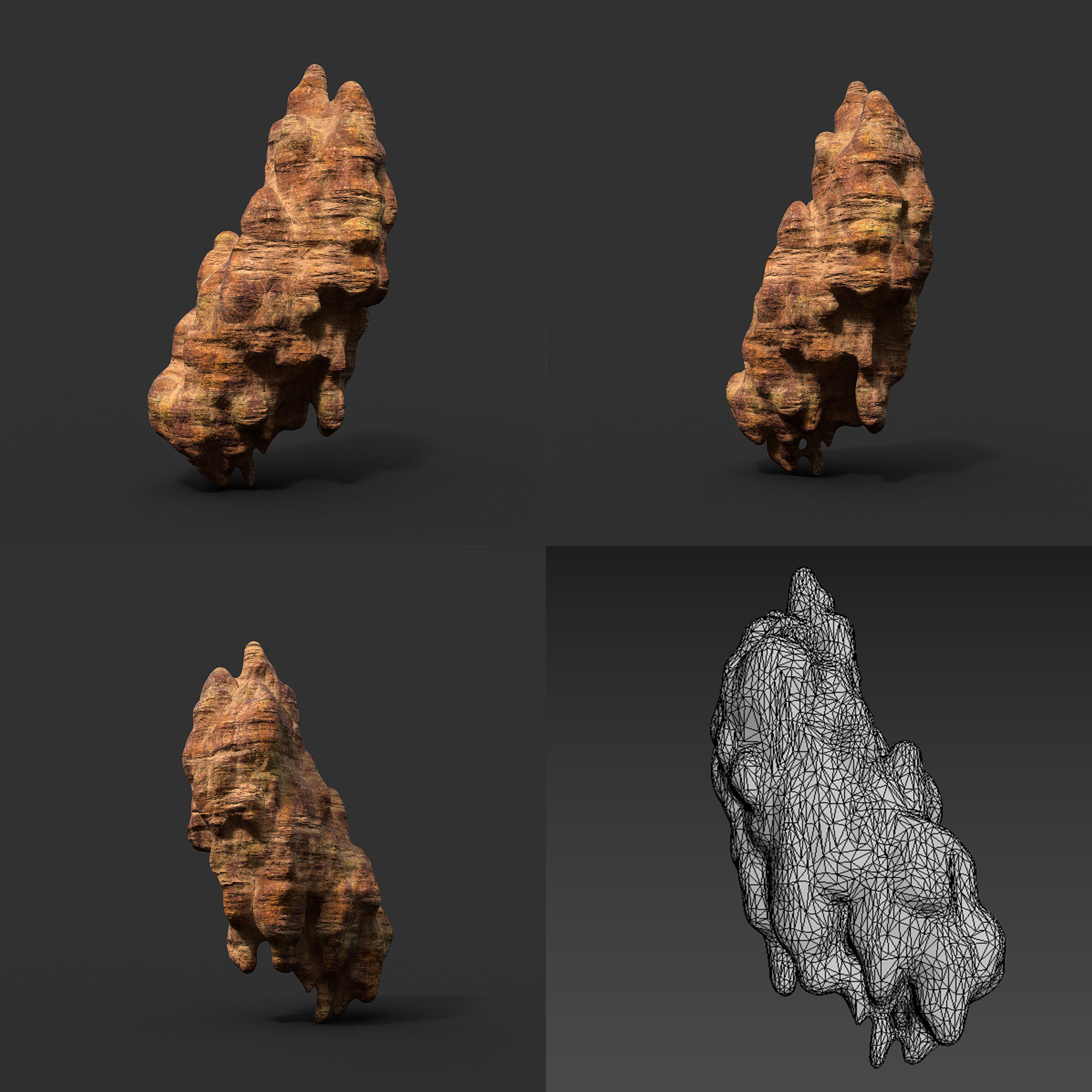 Low poly Mossy Cave Modular Roof Wall Pack Low-poly 3D model_9