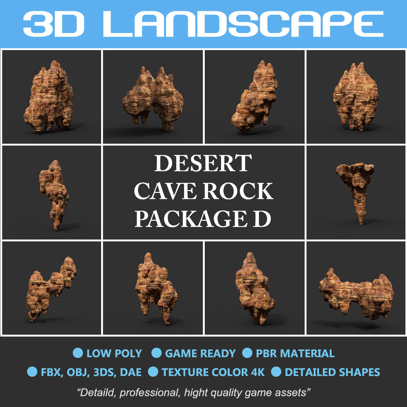 Low poly Mossy Cave Modular Roof Wall Pack Low-poly 3D model_1