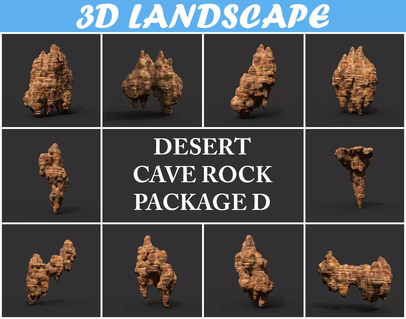 Low poly Mossy Cave Modular Roof Wall Pack Low-poly 3D model_0