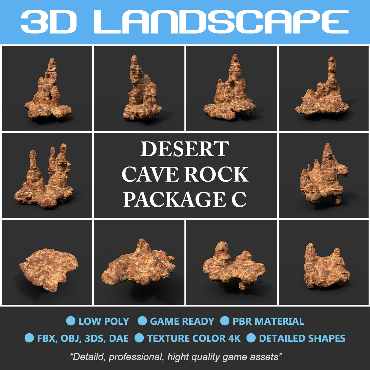 Low poly Mossy Cave Modular Floor Pack Low-poly 3D model_1