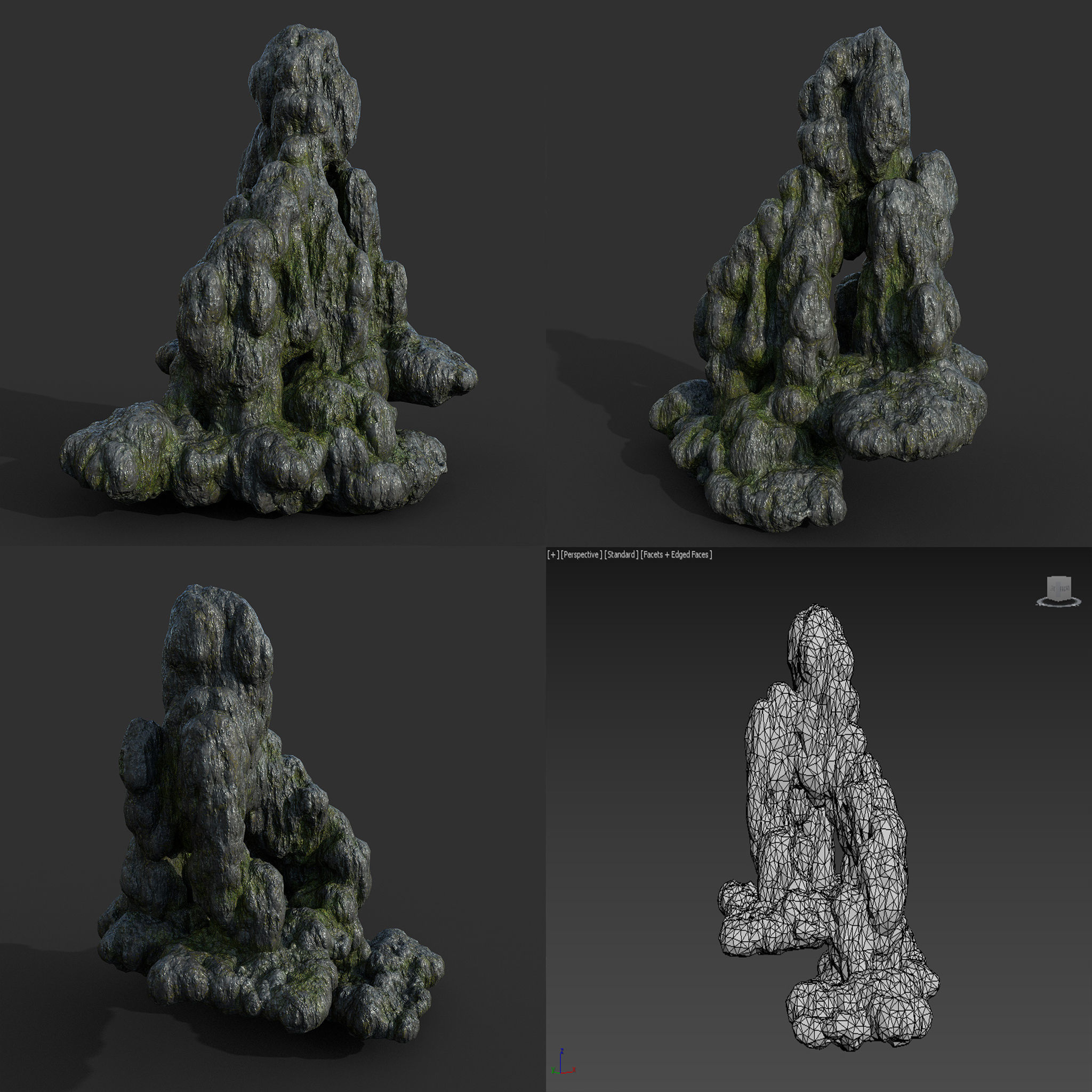 Low poly Mossy Cave Modular Column Pack 200802 Low-poly 3D model_35