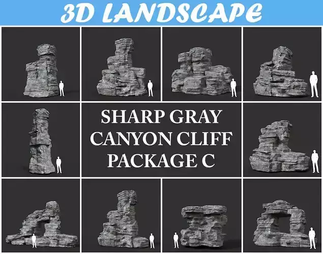 Low poly Gray Cliff Rock 200915 Pack C Low-poly 3D model