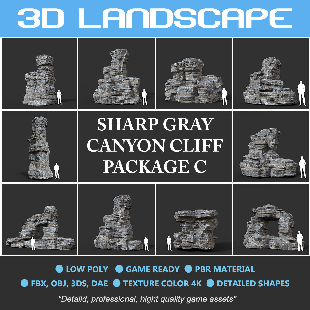 Low poly Gray Cliff Rock 200915 Pack C Low-poly 3D model_1