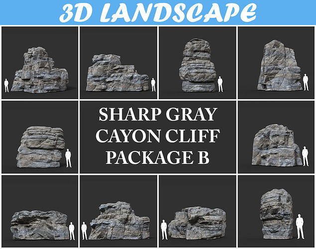 Low poly Gray Cliff Rock 200915 Pack B Low-poly 3D model