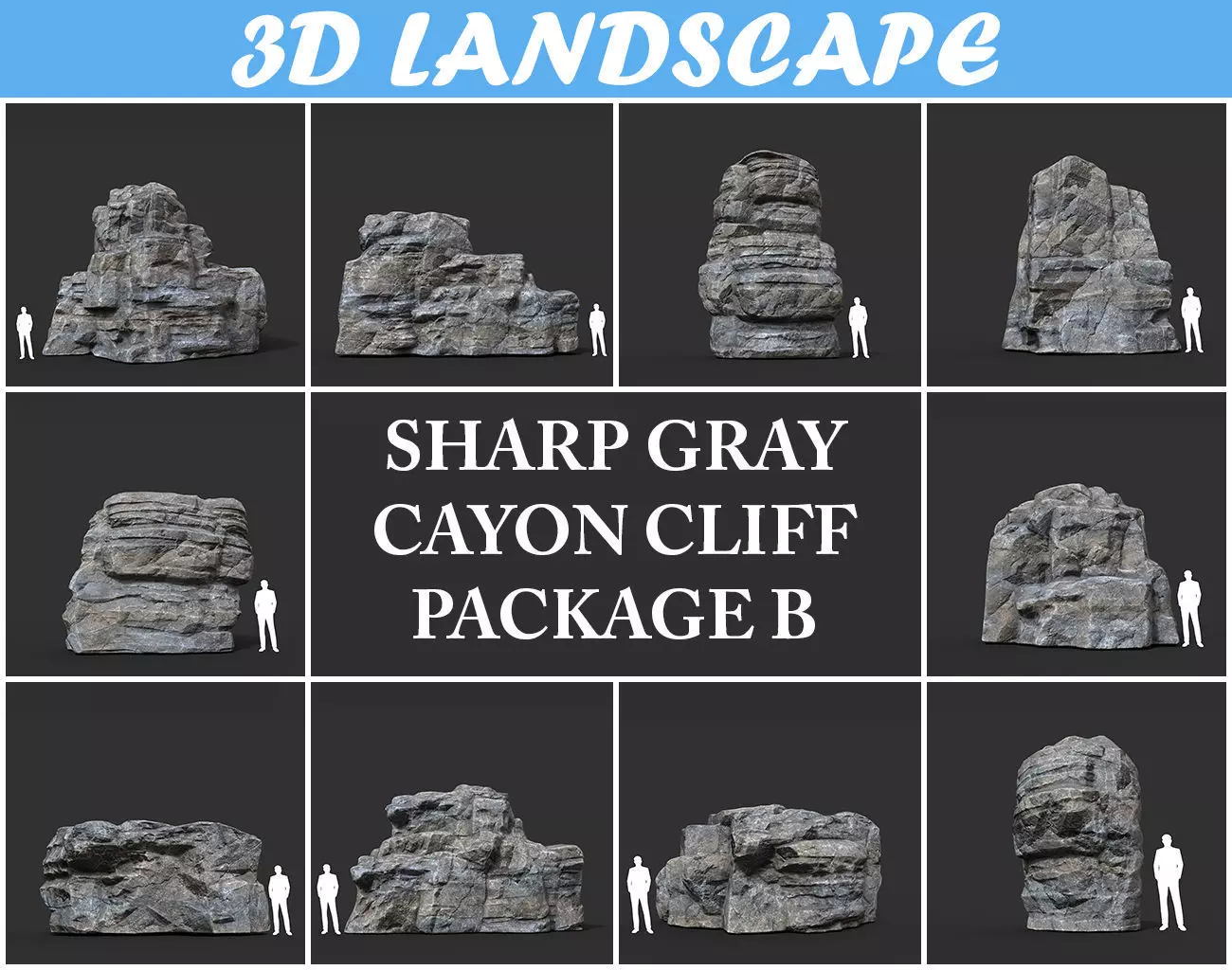 Low poly Gray Cliff Rock 200915 Pack B Low-poly 3D model