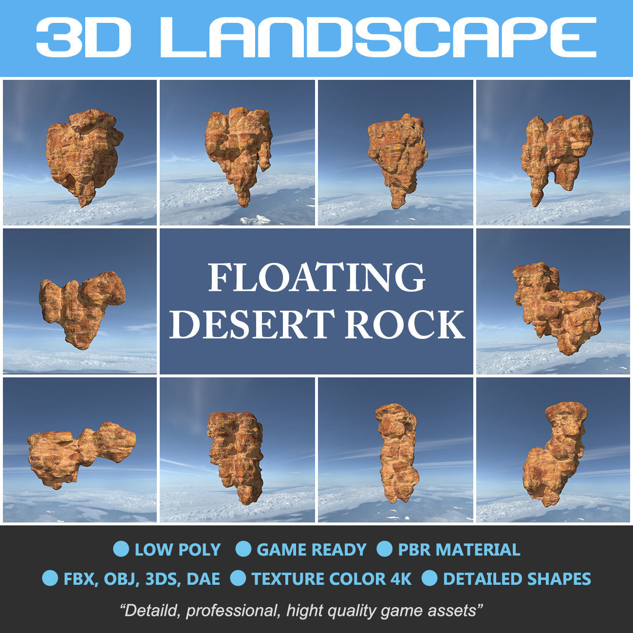 Low poly Floating Desert Rock Pack 200827 Low-poly 3D model_1