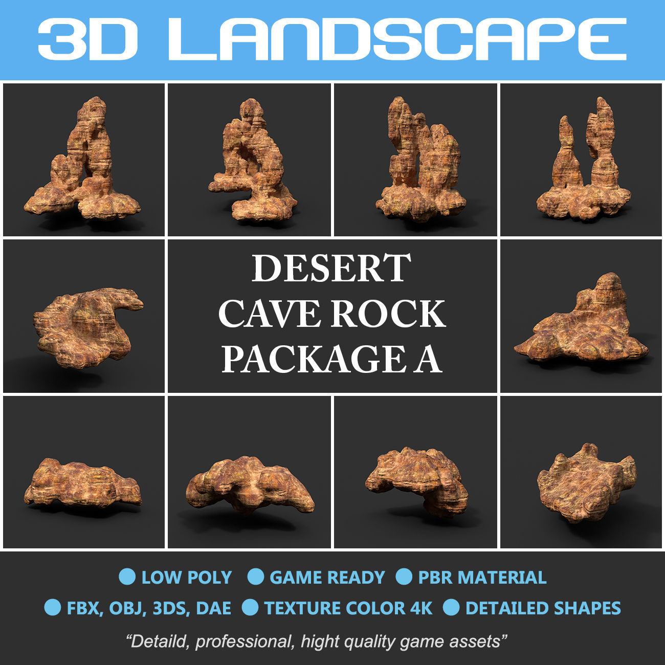 Low poly Desert Cave Modular Exterior Pack Low-poly 3D model_1