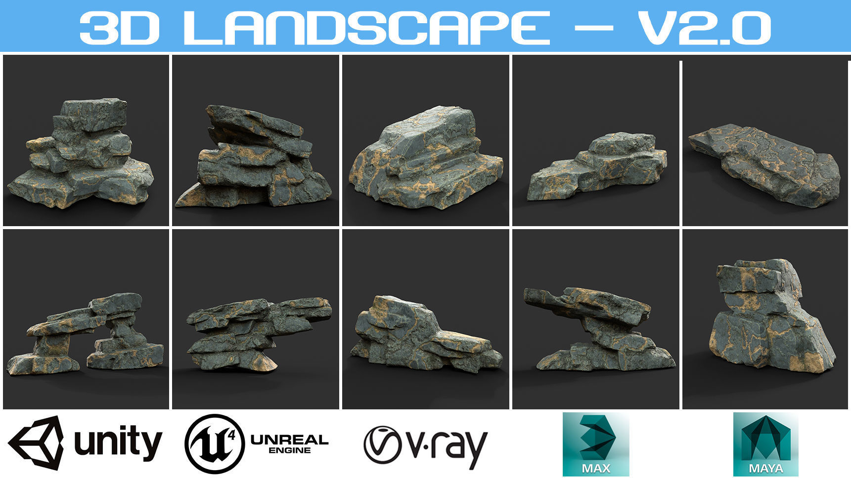Low poly Big Rock Formation Pack 200928 - Limestone Low-poly 3D model_1