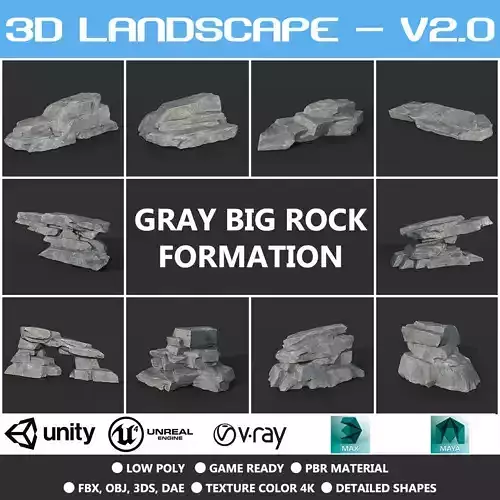 Low poly Big Rock Formation Pack 200928 - Gray