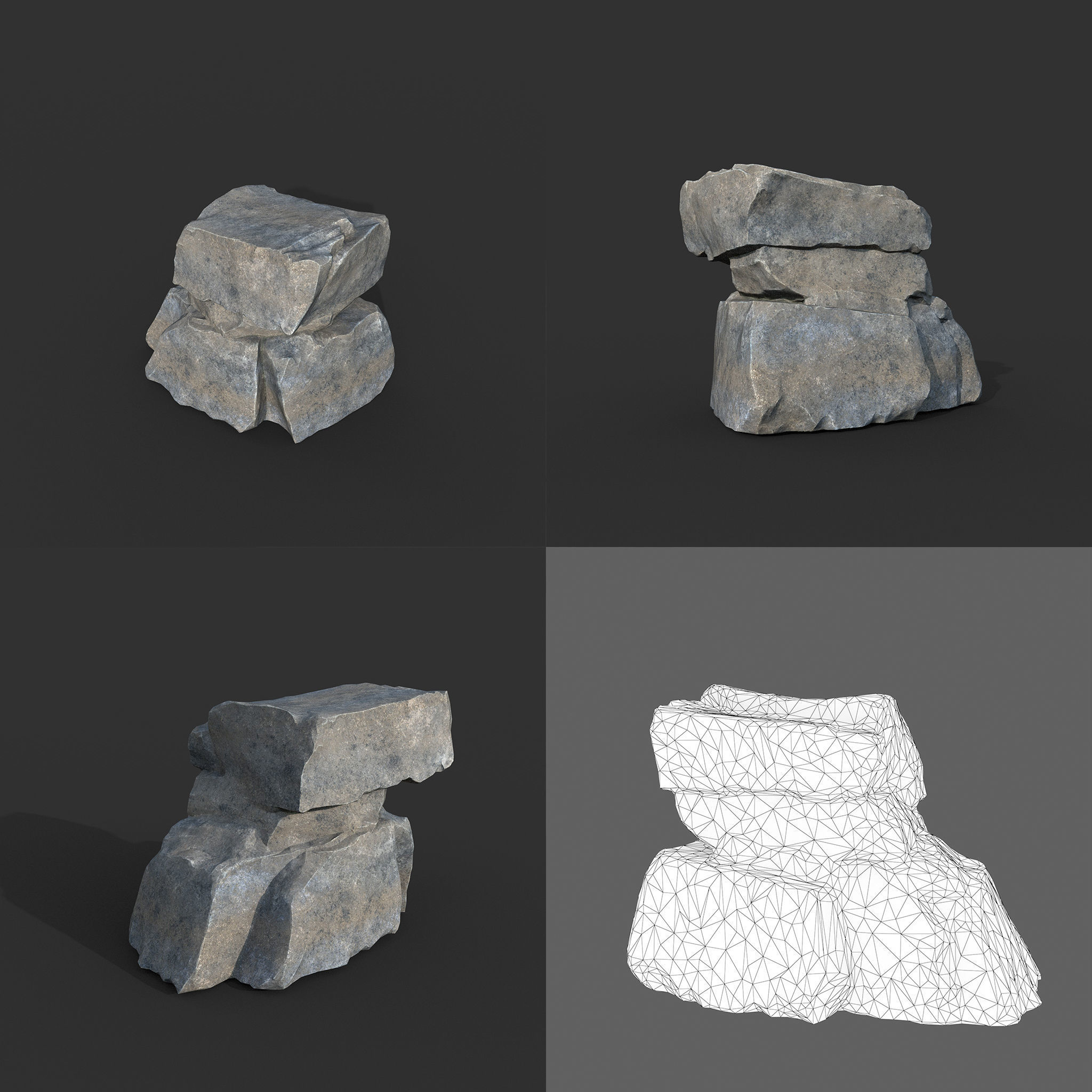 Low poly Big Rock Formation Pack 200928 - Gray Low-poly 3D model_5