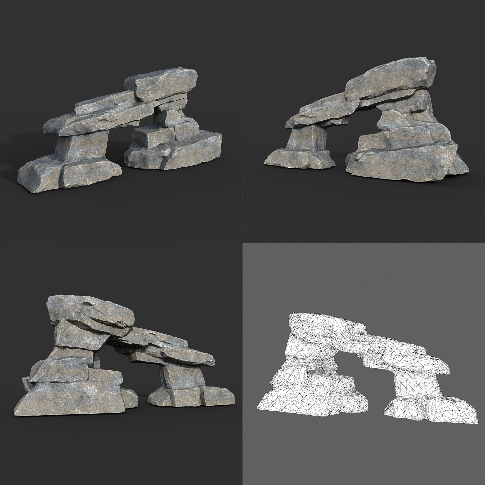 Low poly Big Rock Formation Pack 200928 - Gray Low-poly 3D model_3