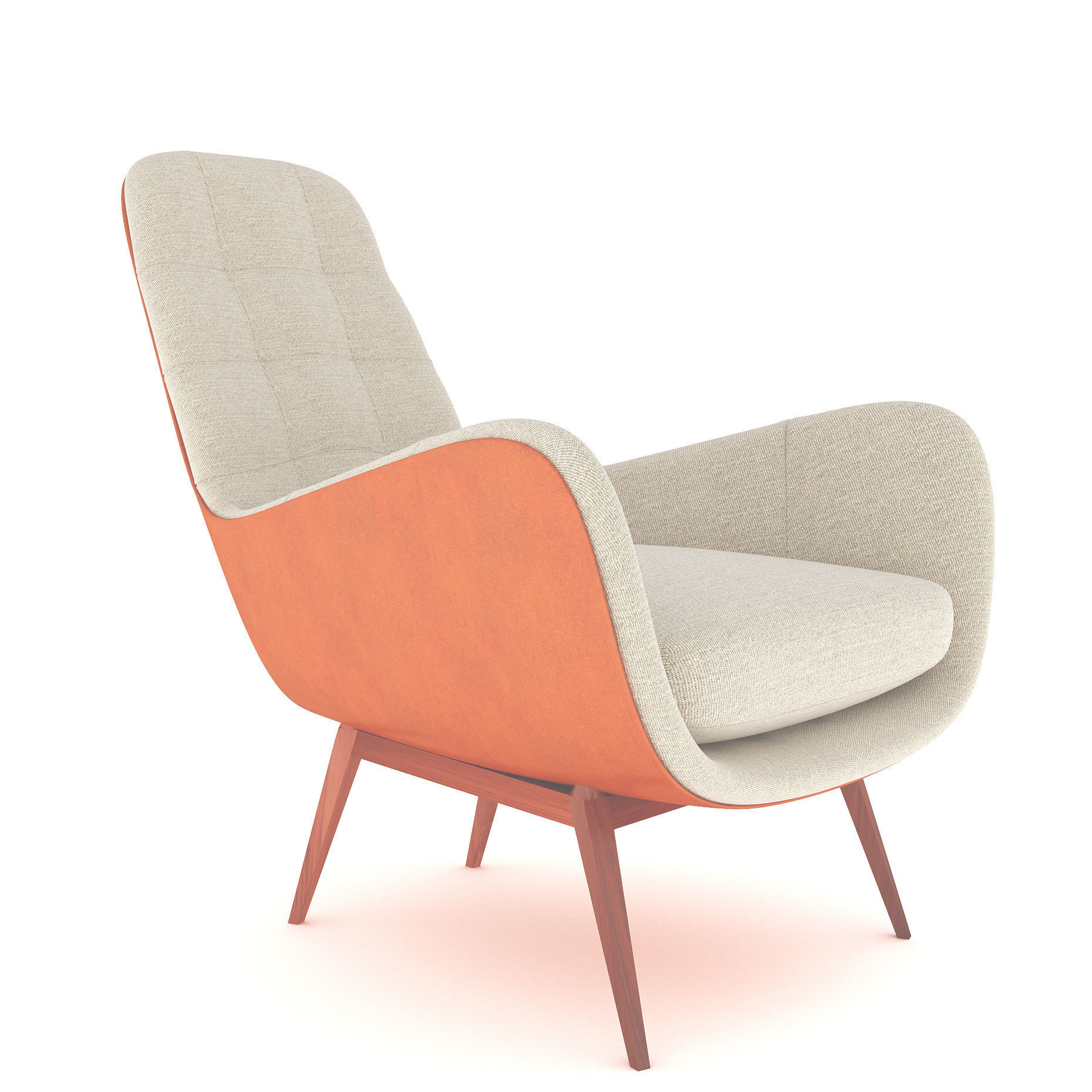 armchair lounge chair with fabric and wooden legs 3D model_1