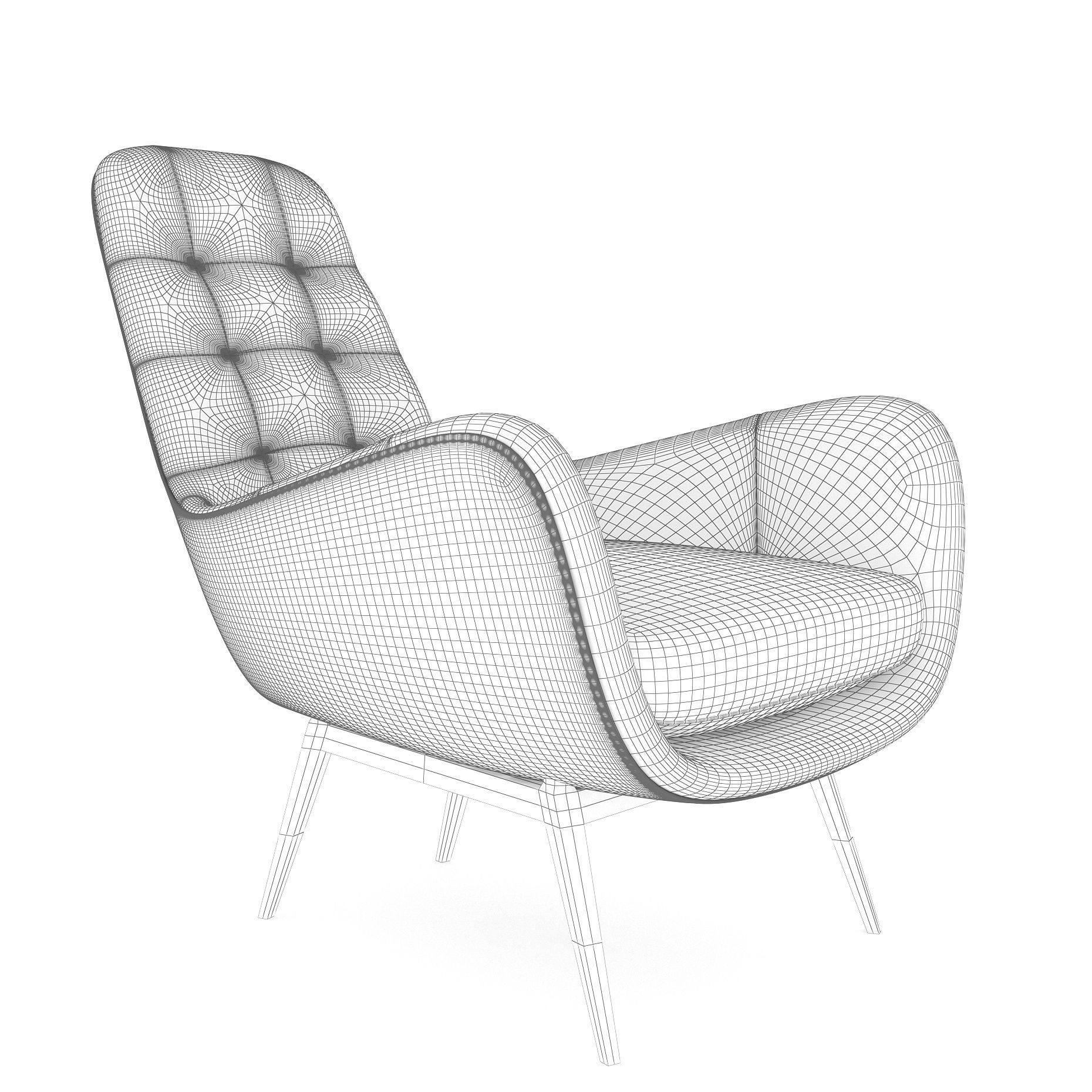 armchair lounge chair with fabric and wooden legs 3D model_4