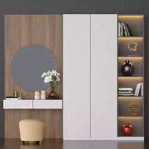 hallfurniture bedroom with mirror and bookshelf
