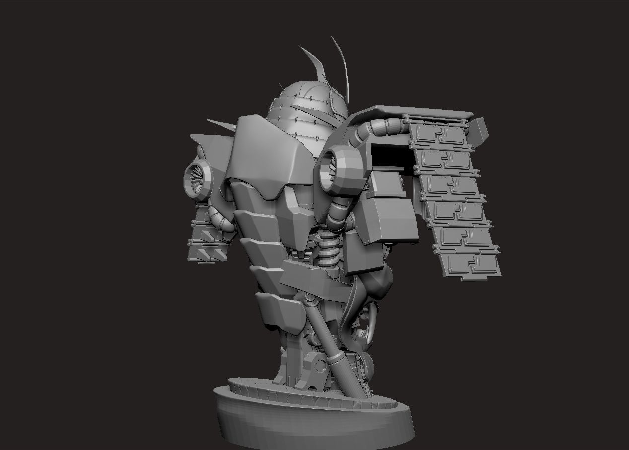 mecha robot samurai torso statue 3D print model_7