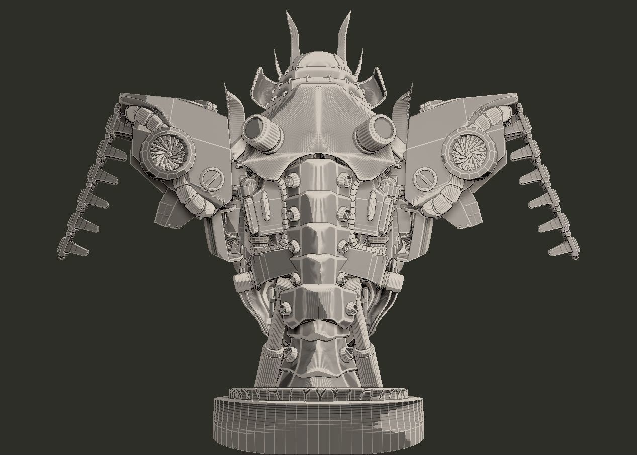mecha robot samurai torso statue 3D print model_9