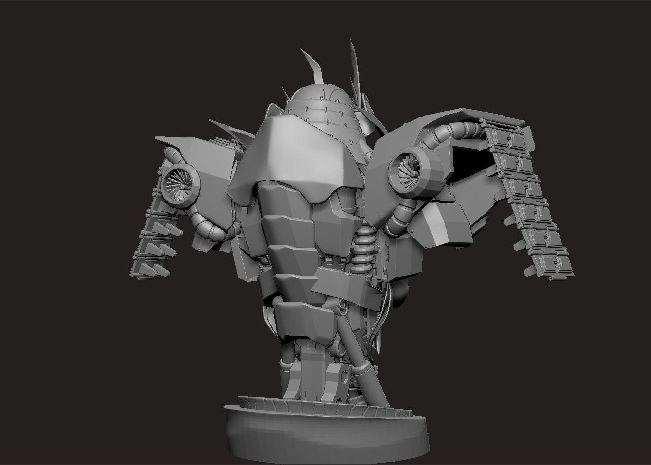 mecha robot samurai torso statue 3D print model_8