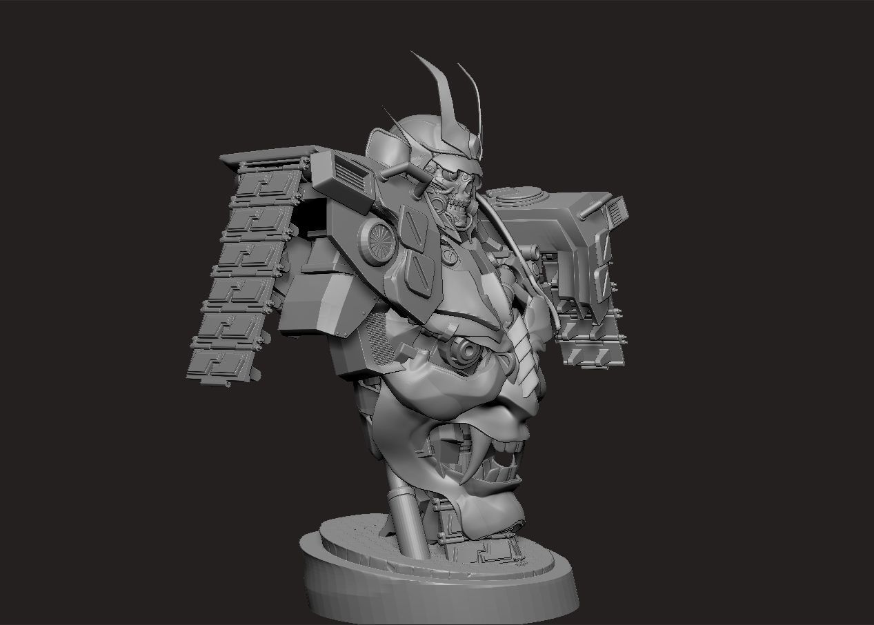 mecha robot samurai torso statue 3D print model_4