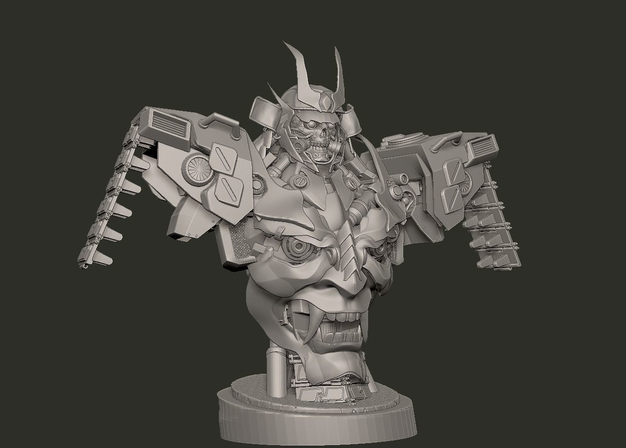 mecha robot samurai torso statue 3D print model_10