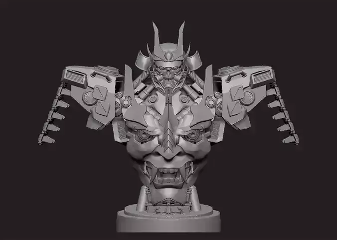 mecha robot samurai torso statue