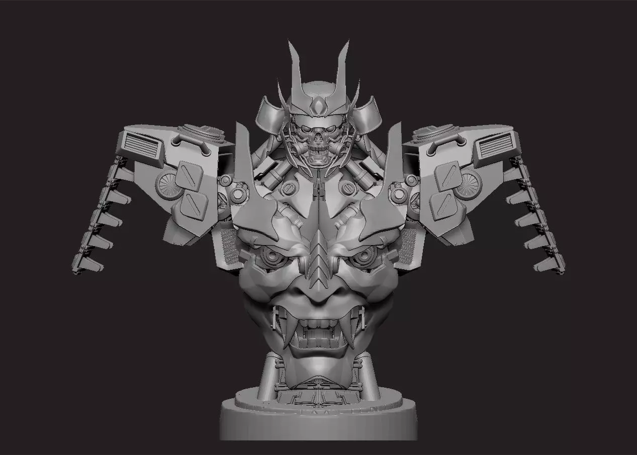 mecha robot samurai torso statue 3D print model_0