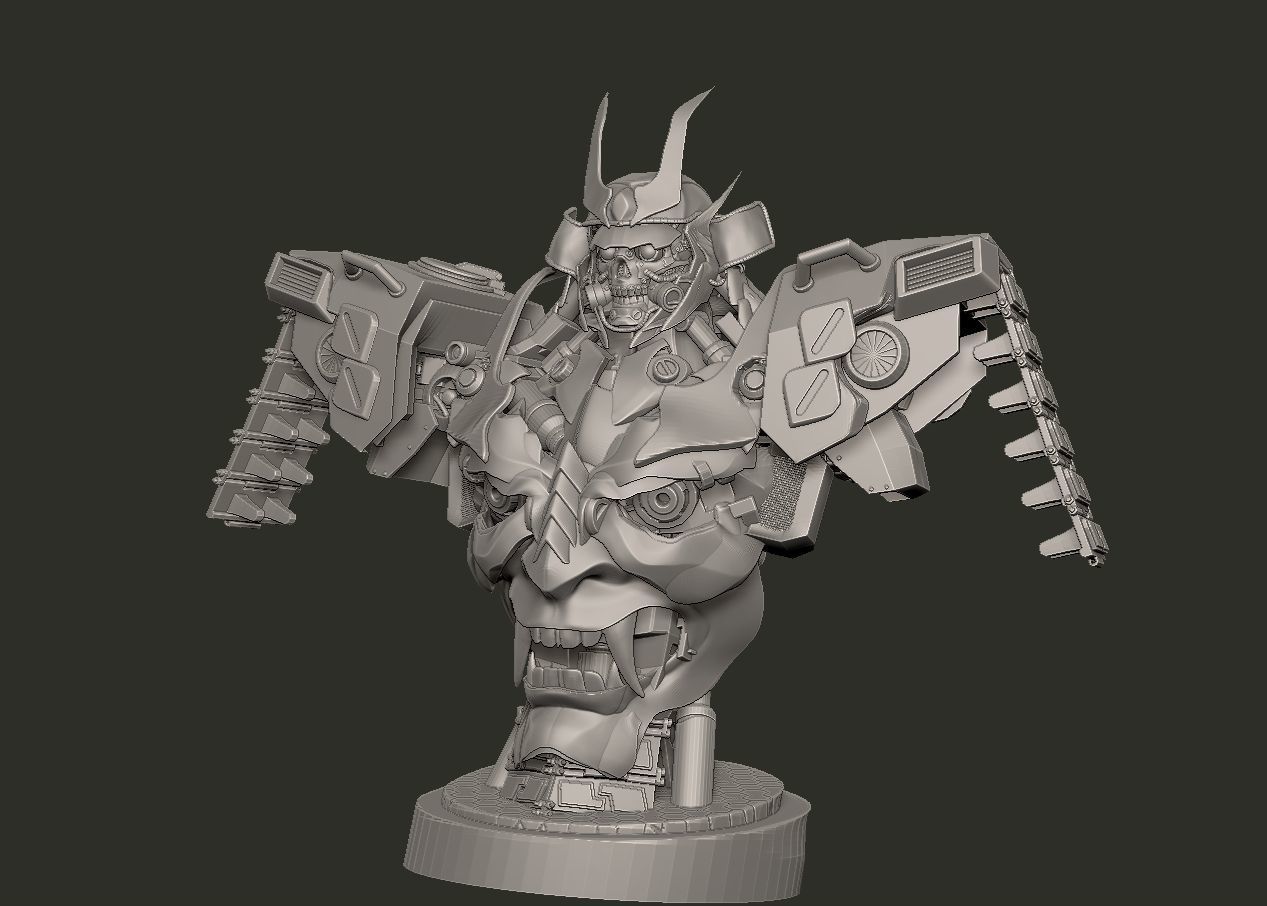 mecha robot samurai torso statue 3D print model_11