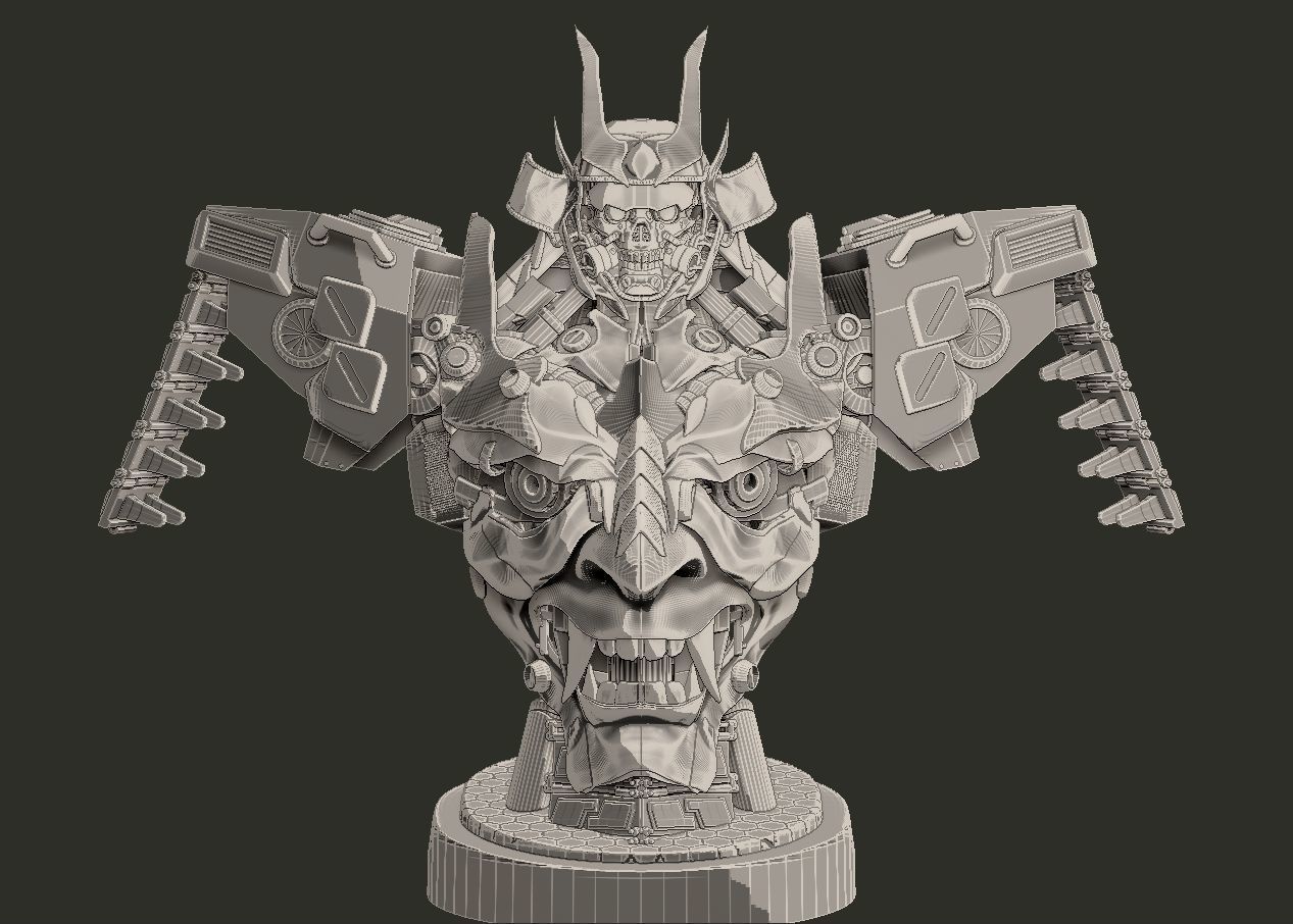 mecha robot samurai torso statue 3D print model_3