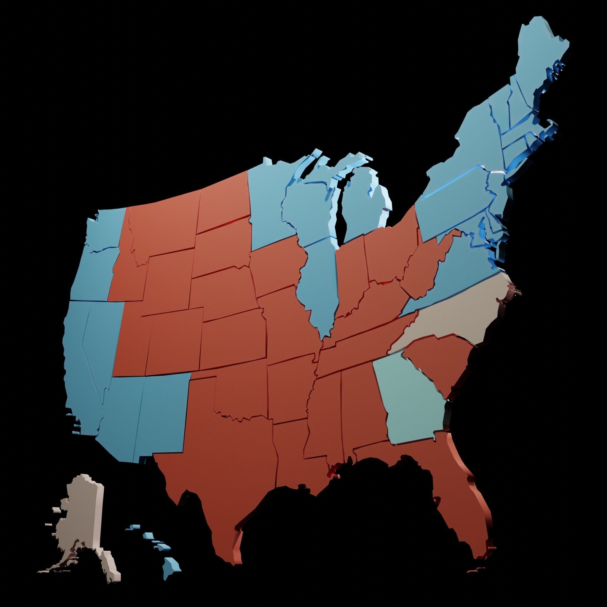 Us Election Map 2020 Low-poly 3D model_5