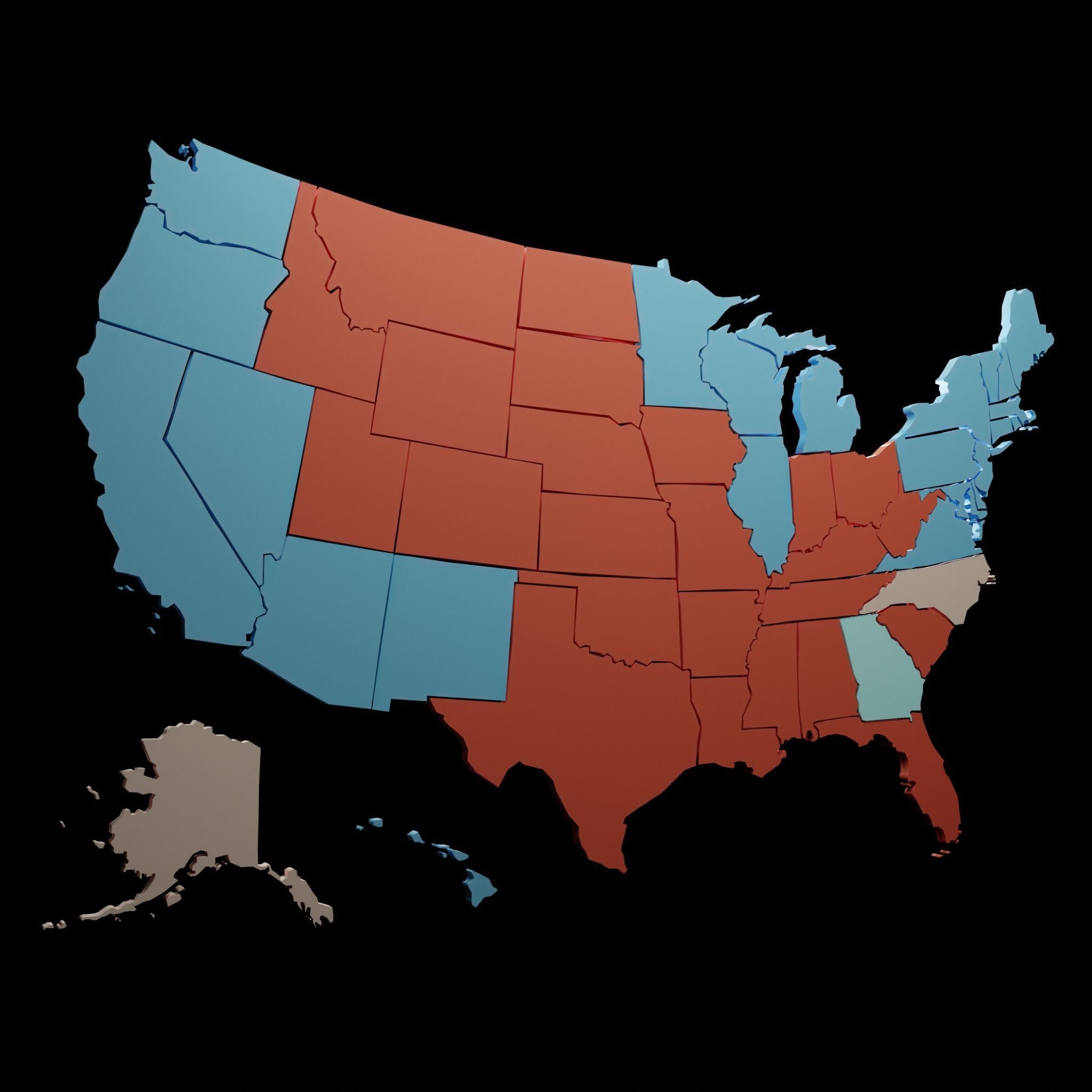 Us Election Map 2020 Low-poly 3D model_2