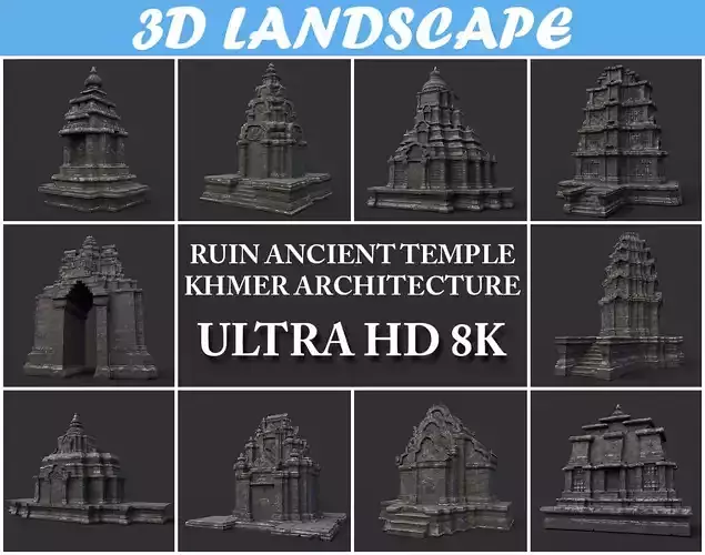 Ruin Ancient Temple - Khmer Architecture Pack B Low-poly 3D model