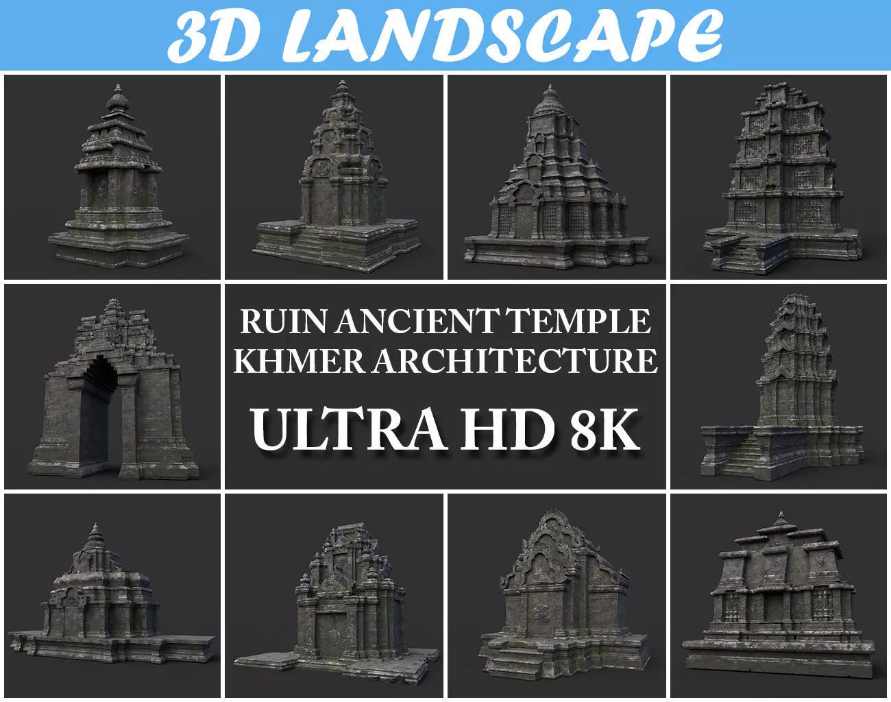 Ruin Ancient Temple - Khmer Architecture Pack B Low-poly 3D model_0