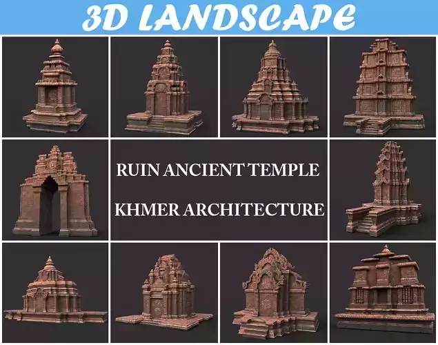 Ruin Ancient Temple - Khmer Architecture Pack A Low-poly 3D model