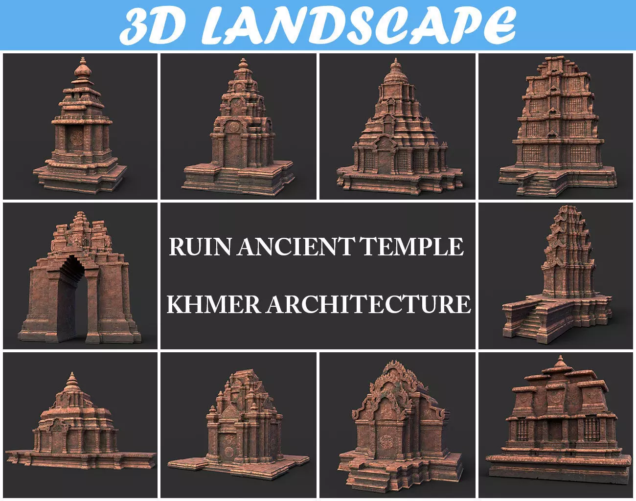 Ruin Ancient Temple - Khmer Architecture Pack A Low-poly 3D model_0