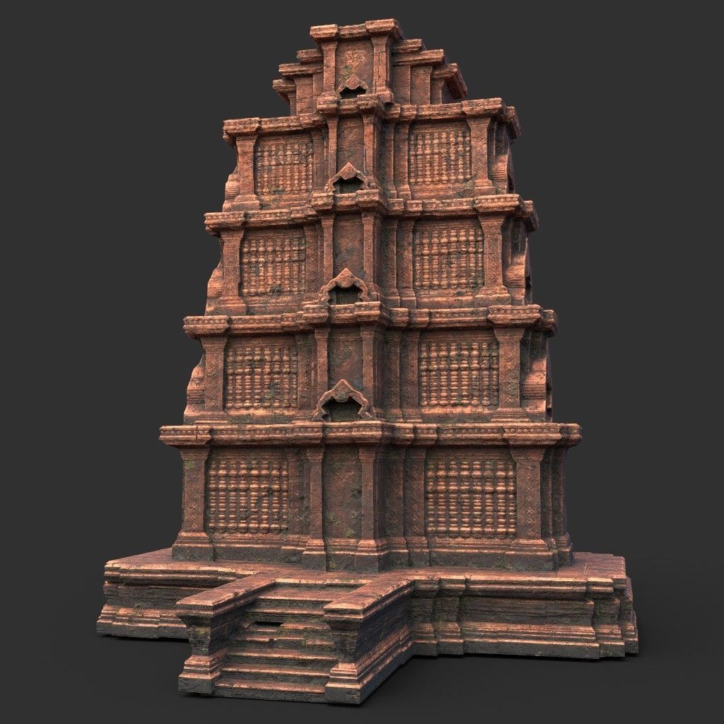 Ruin Ancient Temple - Khmer Architecture Pack A Low-poly 3D model_17
