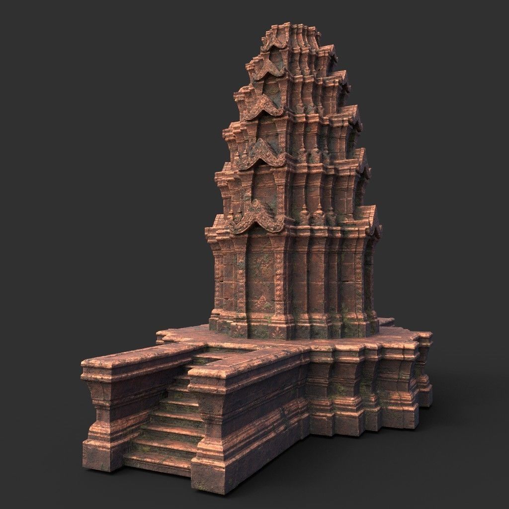 Ruin Ancient Temple - Khmer Architecture Pack A Low-poly 3D model_14