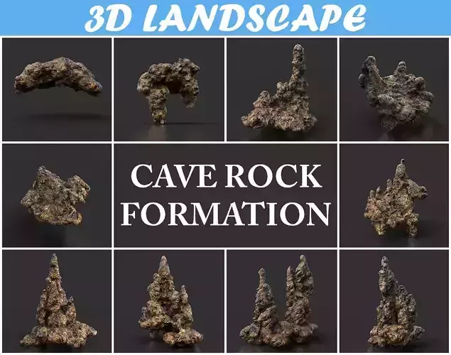 Low poly Stalactite Cave Rock Modular Pack D 2020 Low-poly 3D model