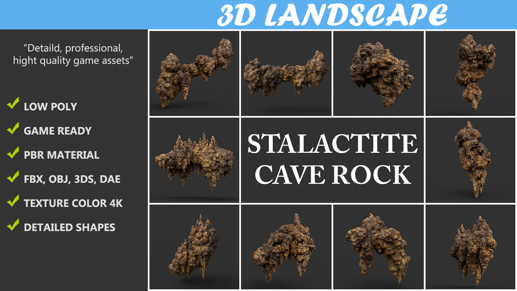 Low poly Stalactite Cave Rock Modular Pack 201216 Low-poly 3D model_1