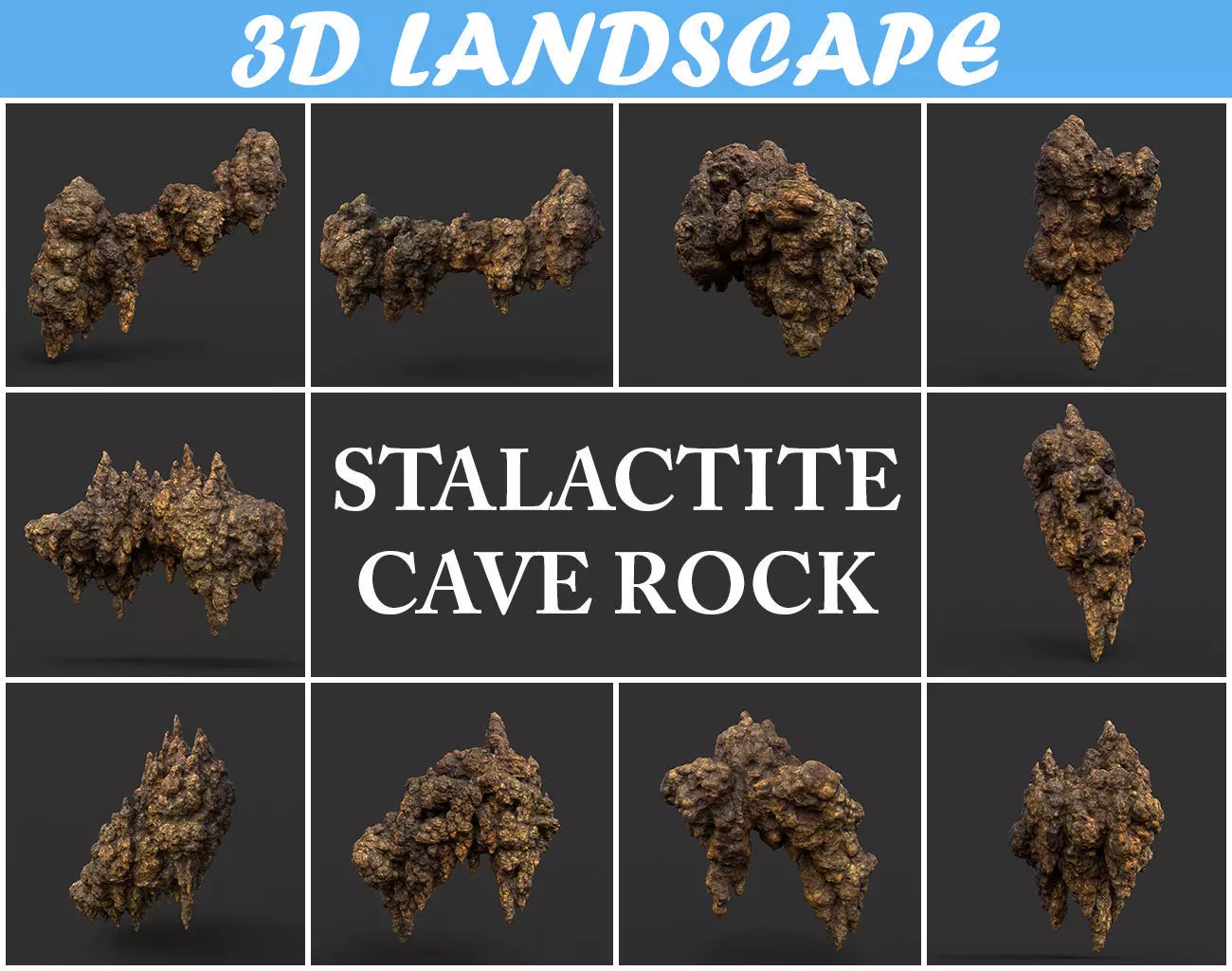 Low poly Stalactite Cave Rock Modular Pack 201216 Low-poly 3D model_0